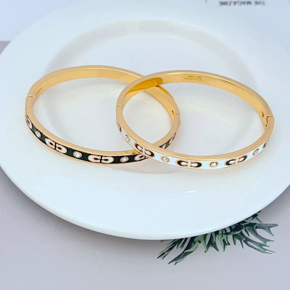 Coach Enamel Rhinestone Double Letter Metal Bracelet